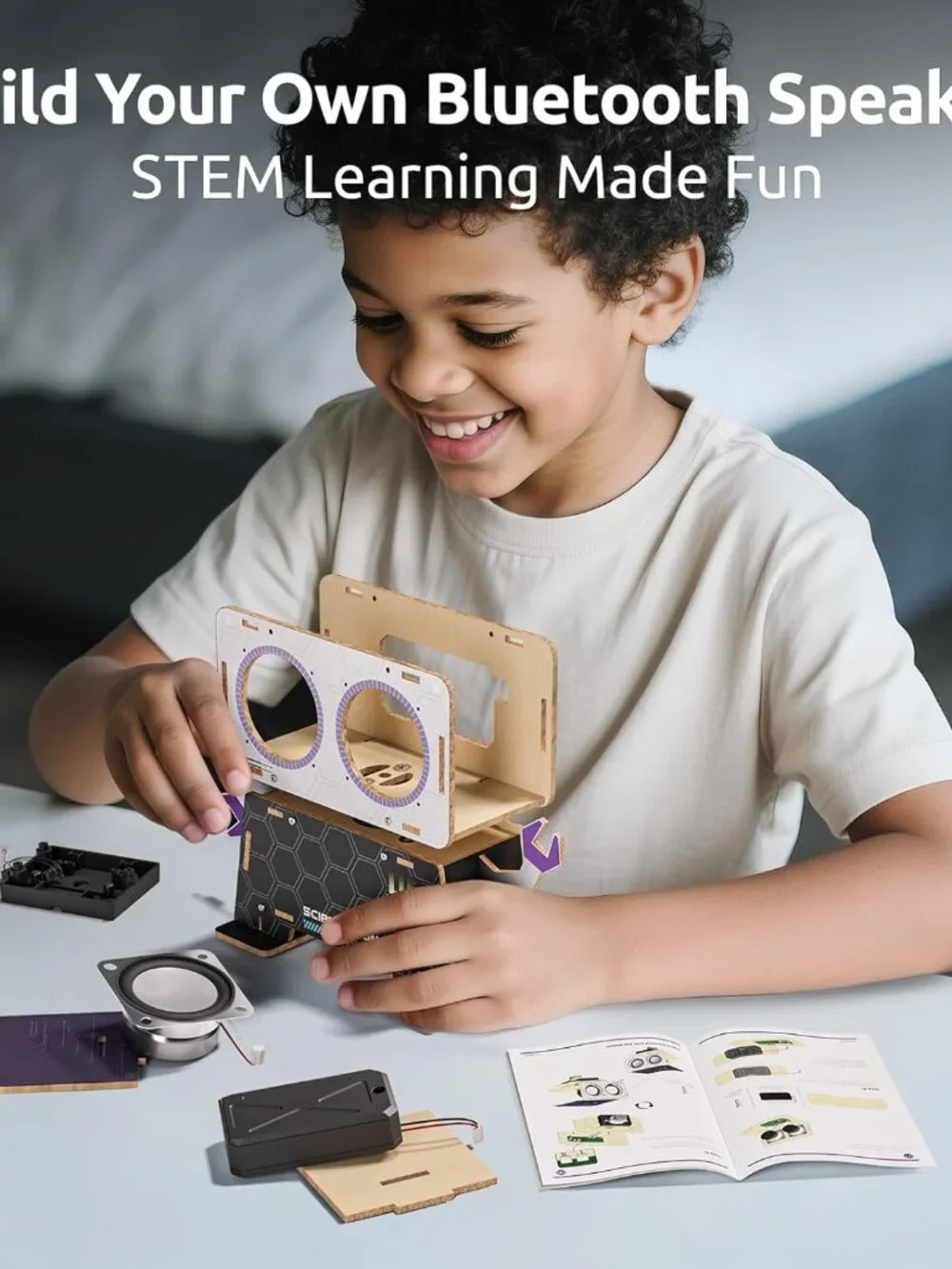 NEW Science STEM Toy DIY Bluetooth Speaker Kit Robot Electronic Set Wooden Puzzl